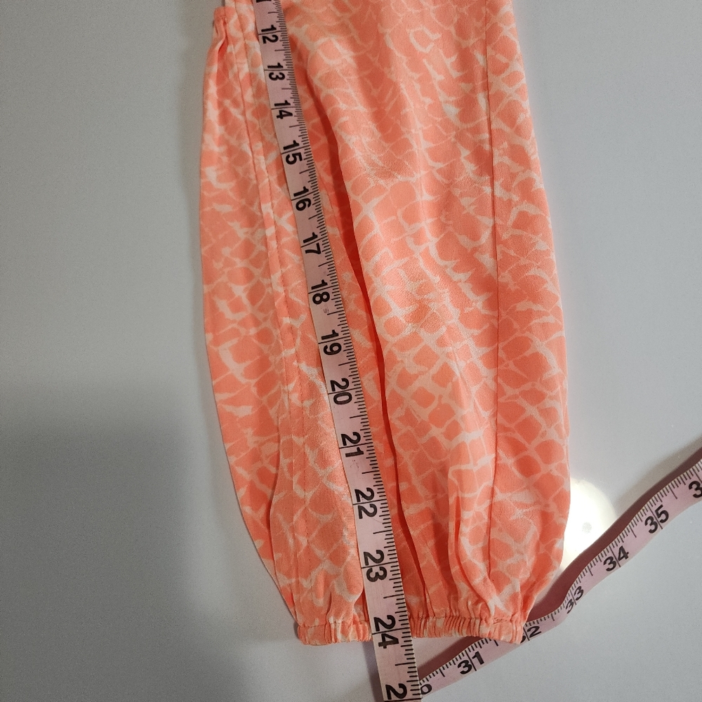 Alice + Trixie Silk Split Sleeve Peasant Blouse Coral Print Size Large - Picture 14 of 15